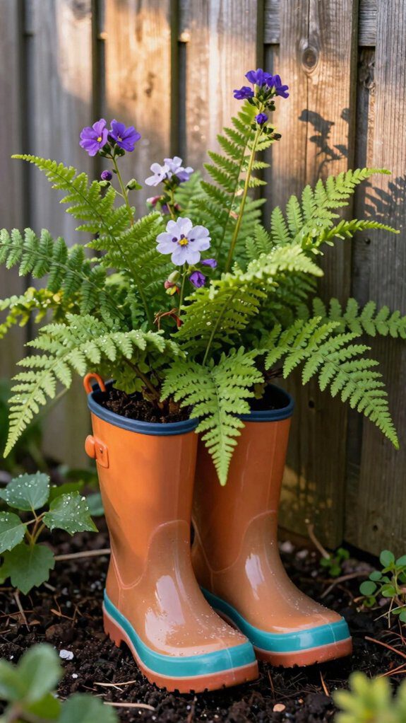 charming upcycled rain boot planters