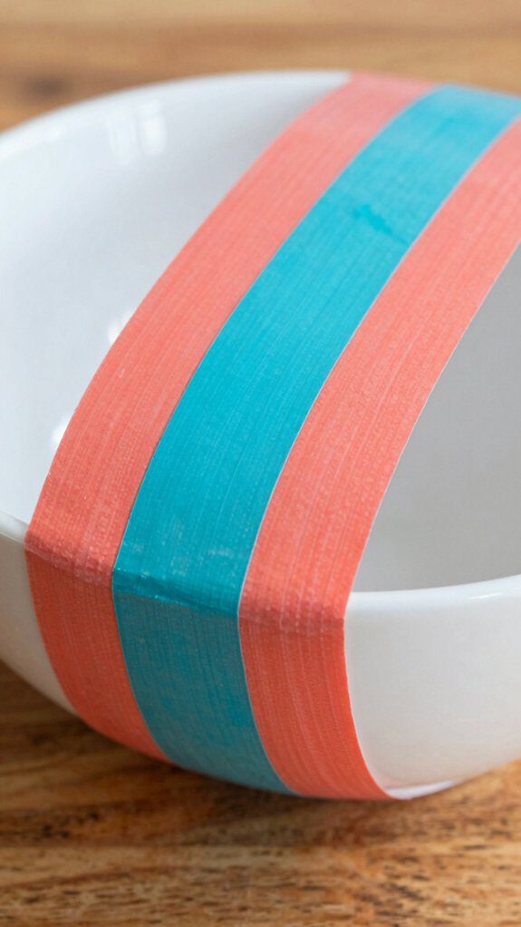 10 Simple Ceramic Bowl Painting Ideas Using Acrylic Paint 9 crisp stripes with masking tape