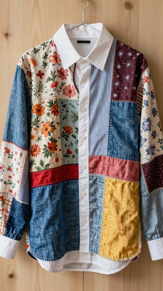 17 Upcycle Button Down Shirt Ideas for Easy Refashioning 13 patchwork fabric arrangement techniques