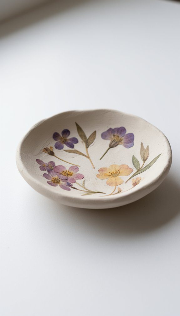 pressed flower clay dish