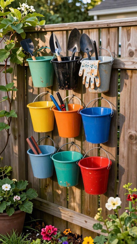 repurposed buckets for organization