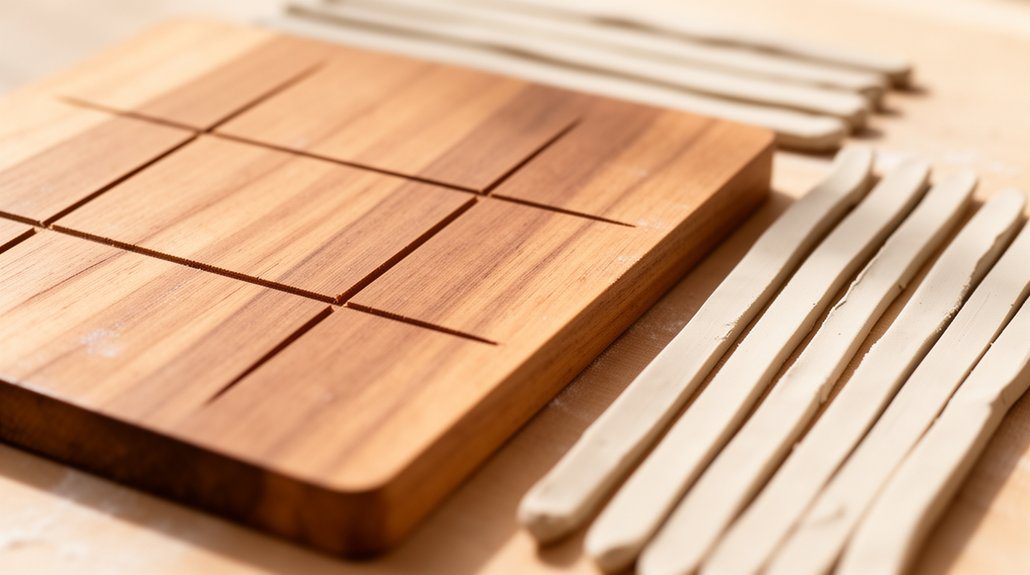 scoring lines and clay strips