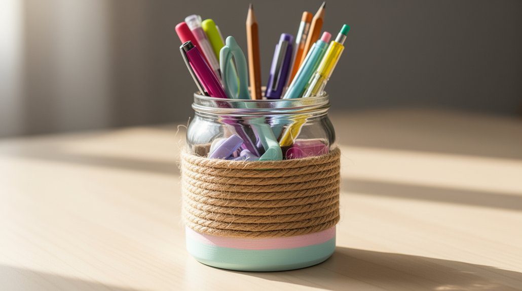 25 DIY Room Decor for Teens That Are Easy, Cute, and Affordable 15 upcycled jar desk organizer