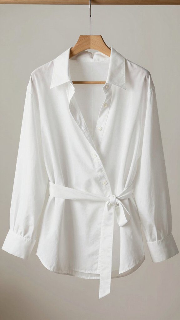 17 Upcycle Button Down Shirt Ideas for Easy Refashioning 7 wrap top silhouette transformation