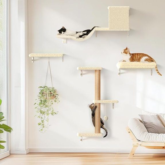 beige cat wall shelves