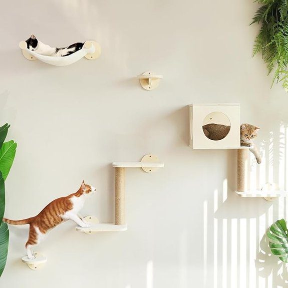 beige cat wall shelves