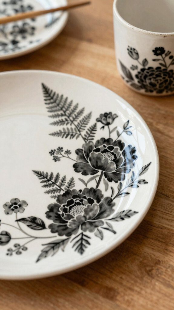 black floral silhouette pottery