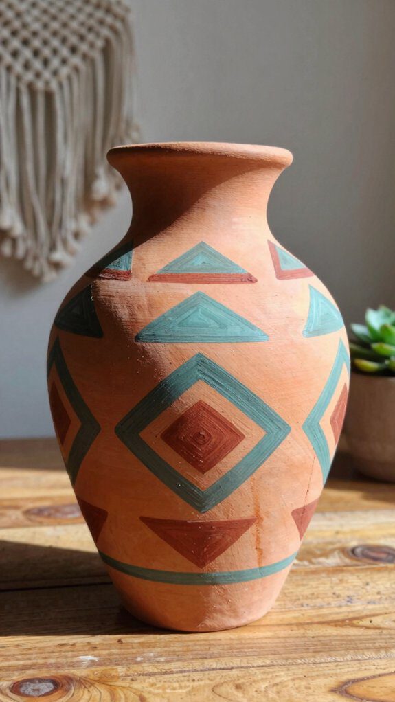 21 Pottery Vase Painting Ideas for Creative Home Decor 6 boho geometric ceramic vase