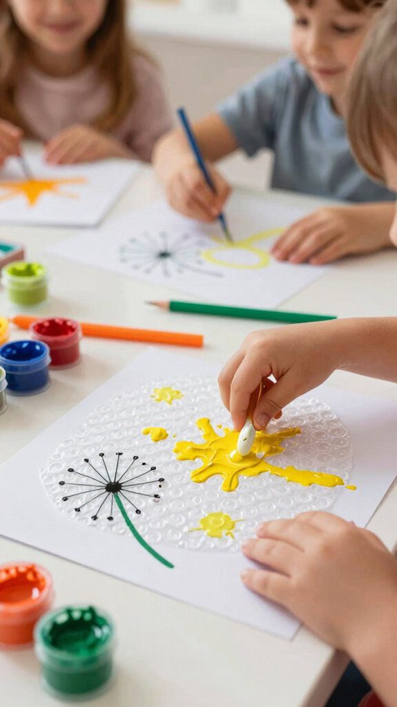 17 Dandelion Crafts for Toddlers That Are Simple and Fun 8 bubble wrap dandelion prints