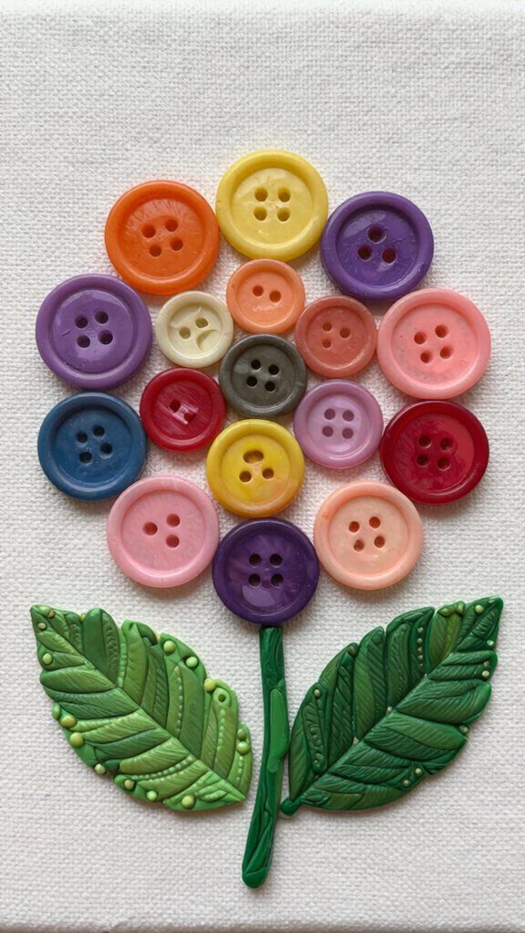 button flower canvas painting