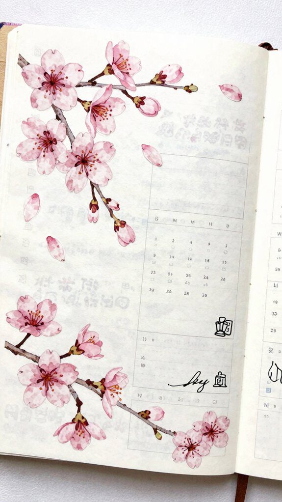 cherry blossom watercolor spread