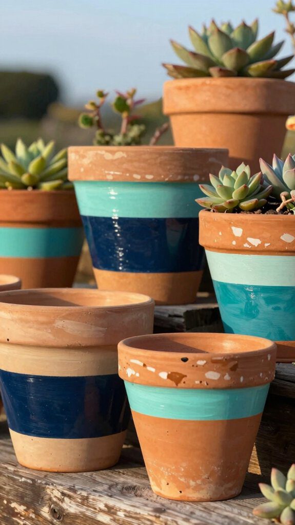 coastal horizontal striped terracotta planters