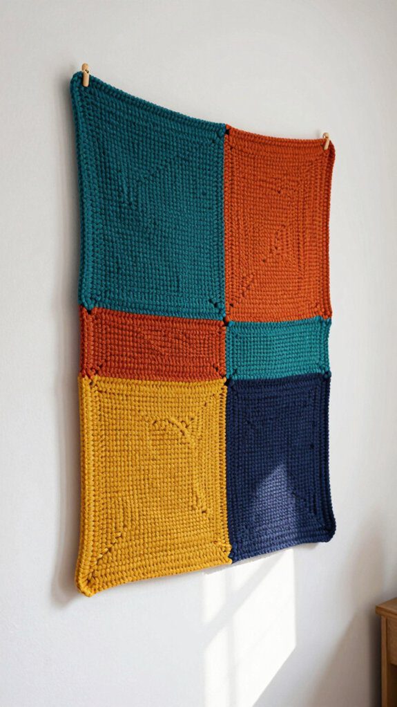 colorful crochet wall art