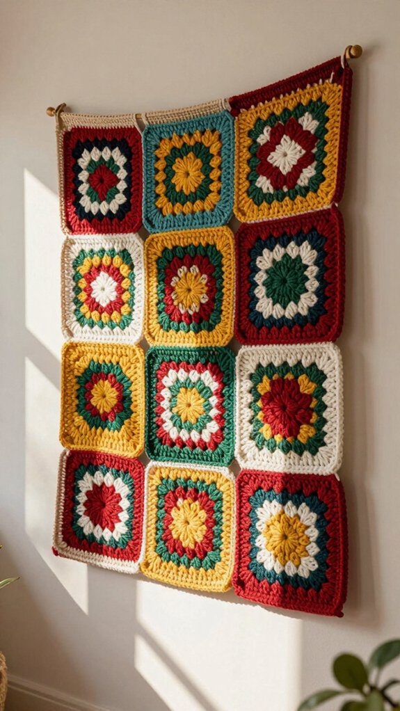 colorful patchwork wall tapestry