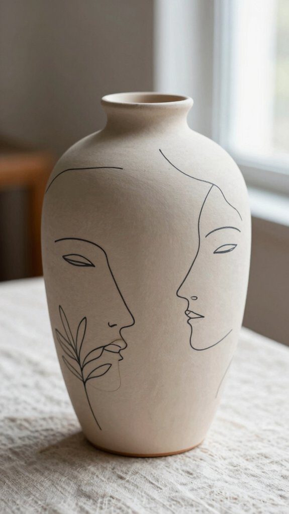 21 Pottery Vase Painting Ideas for Creative Home Decor 2 continuous contour line vase