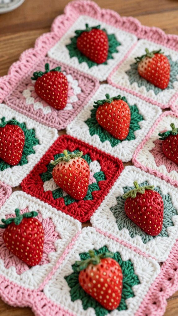 cozy strawberry patchwork blanket
