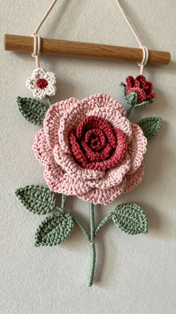 17 Crochet Flower Wall Hanging Patterns for Home Decor 10 crochet layered rose petals