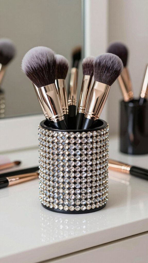 18 Easy Rhinestone Project Ideas That Add Instant Sparkle 16 diy rhinestone brush holder