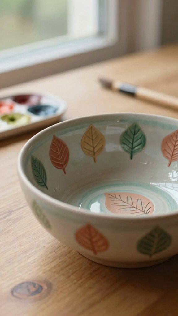 15 Easy Bowl Pottery Painting Ideas for Beginners 12 easy repeated leaf stamping