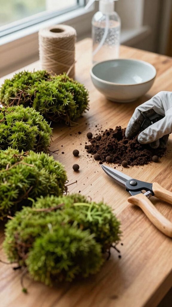 gather potting moss plant twine