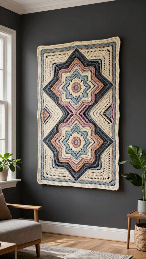 geometric crochet wall art