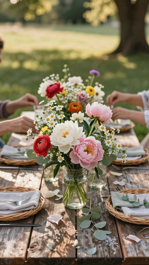 gingham jars burlap posies