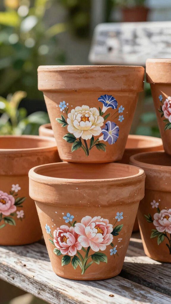 hand painted floral terracotta pots
