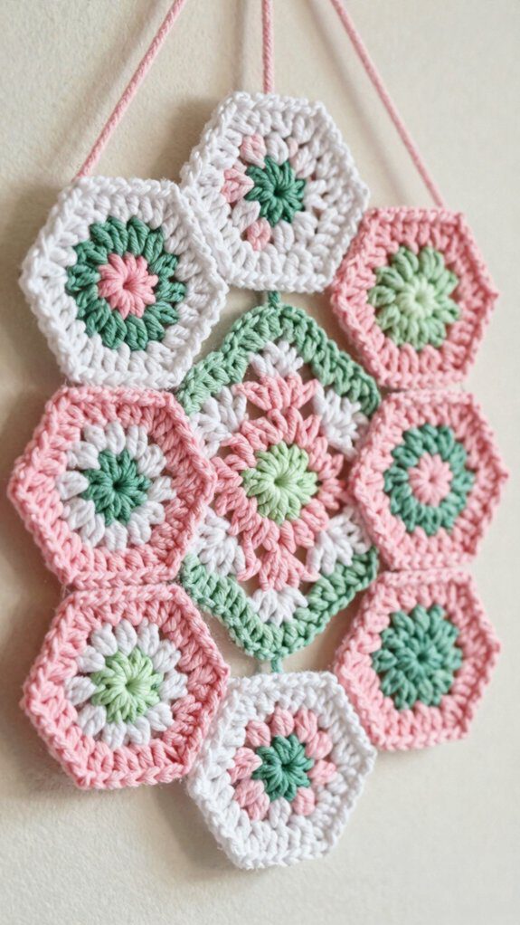17 Crochet Flower Wall Hanging Patterns for Home Decor 17 hexagon flower wall hanging