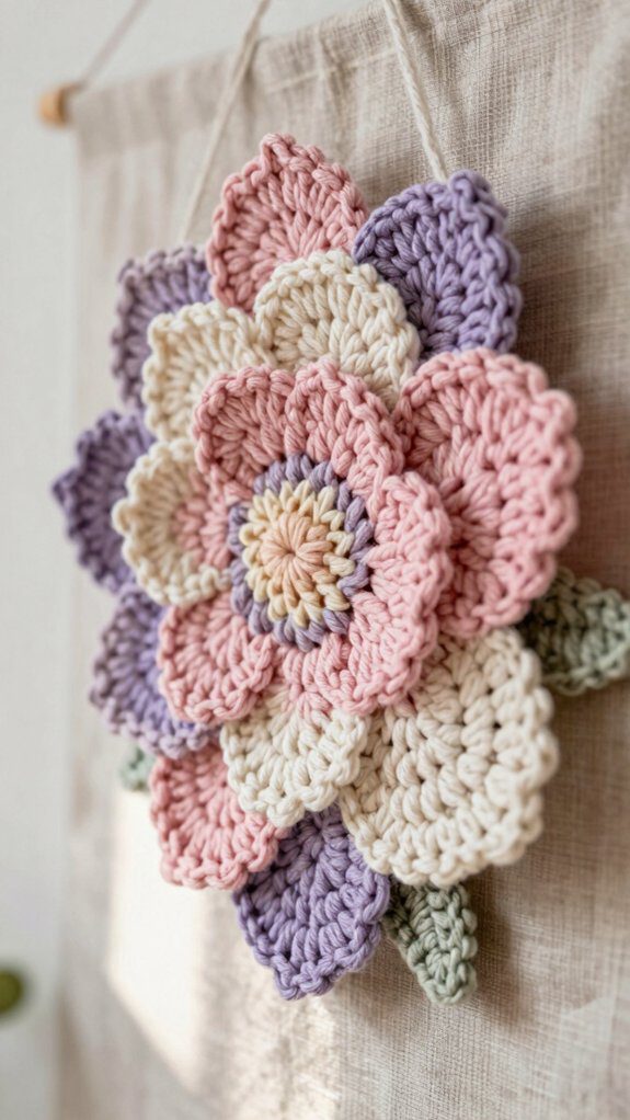 17 Crochet Flower Wall Hanging Patterns for Home Decor 15 layered crochet flower decor