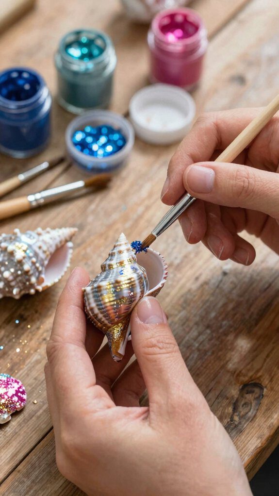metallic glitter seashell painting