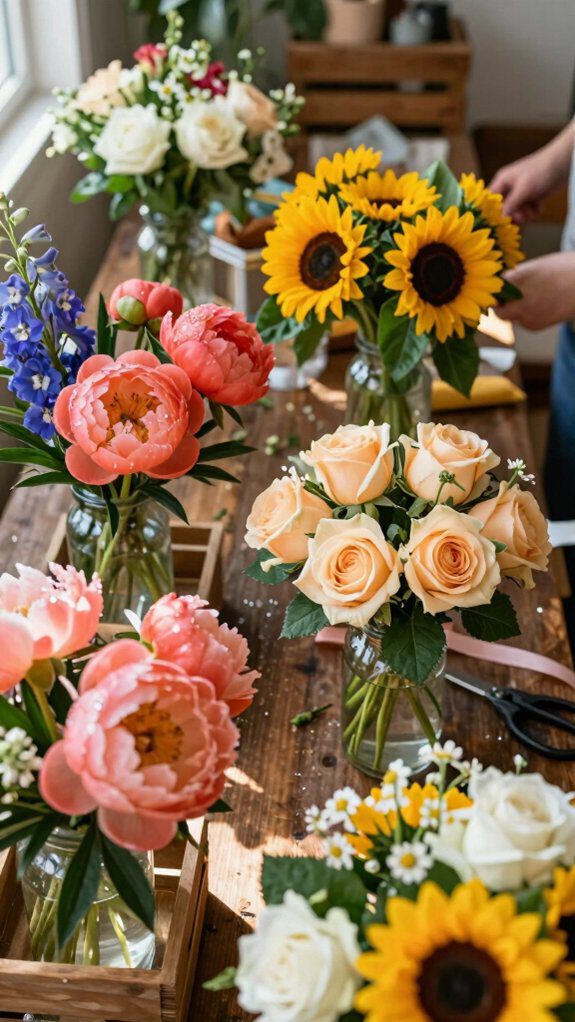 monochromatic pastel coordinated flower bar