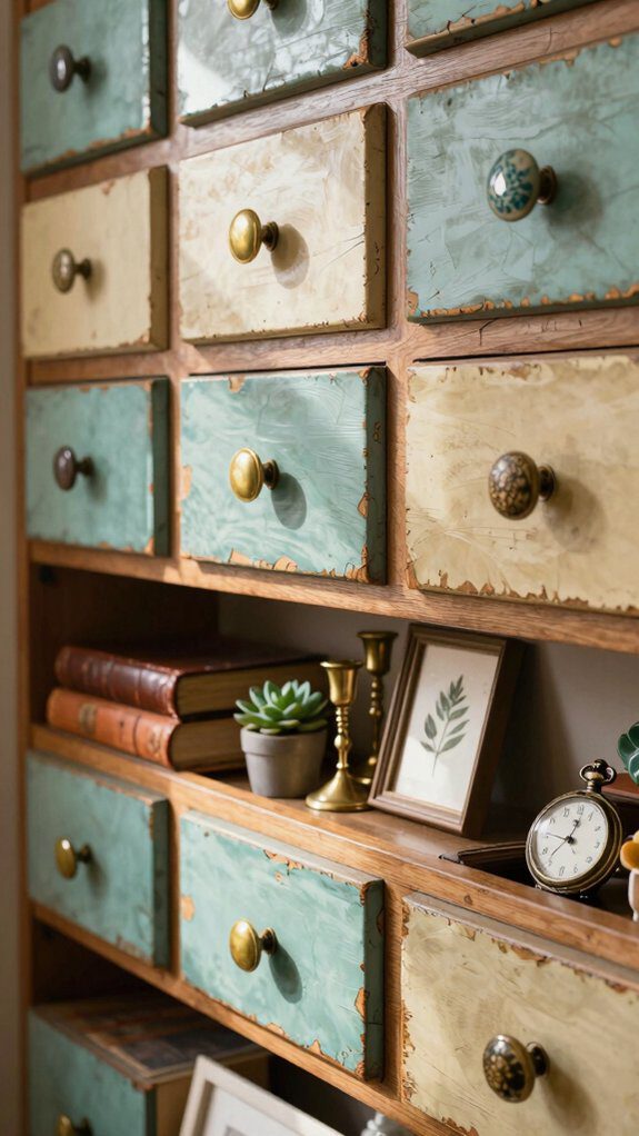 mounted salvaged drawer shelves