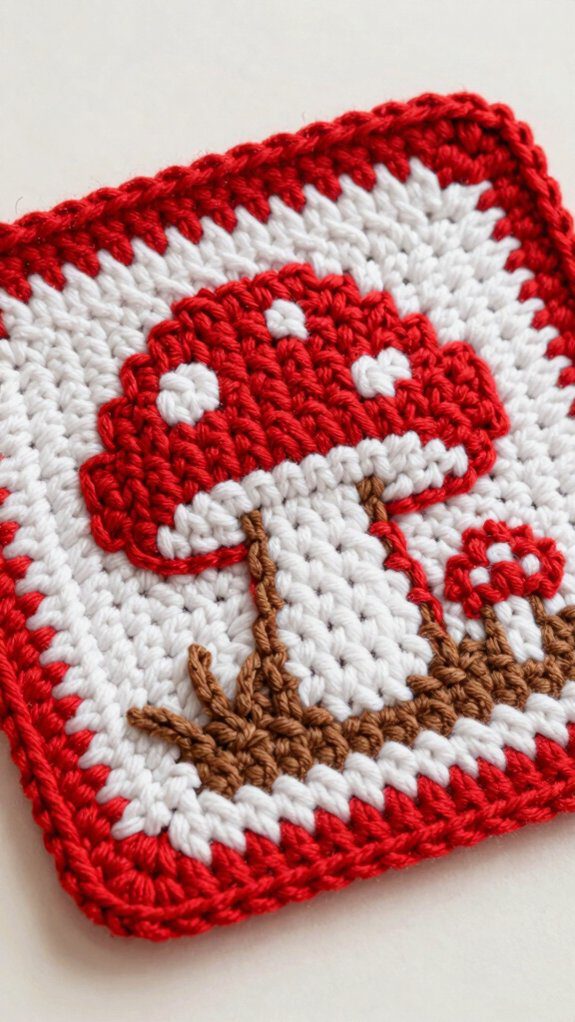 mushroom pixel crochet square