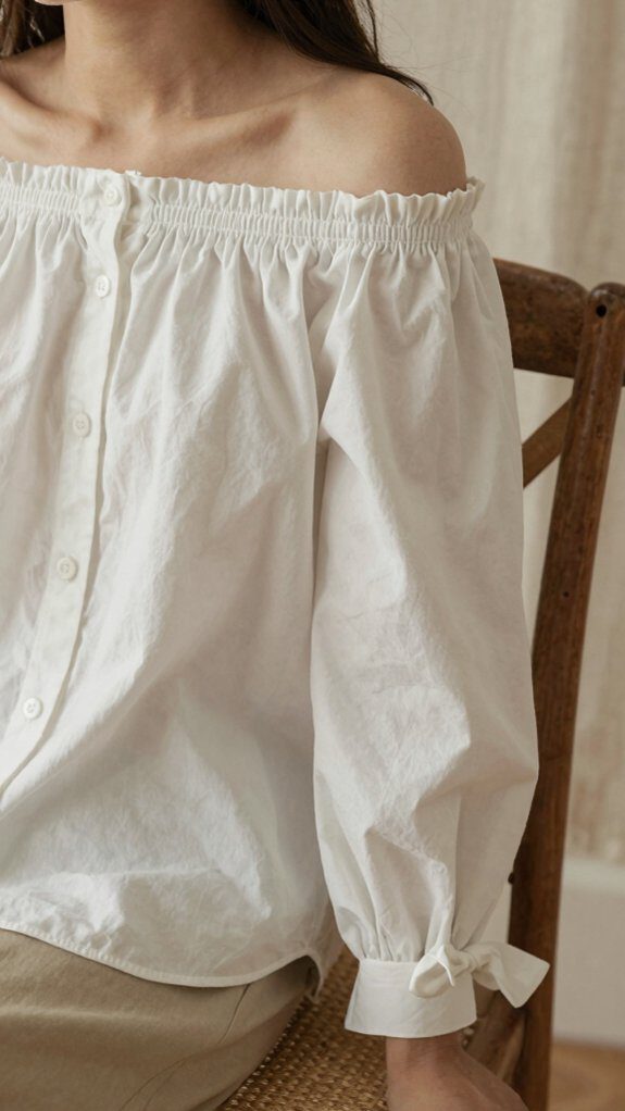 off shoulder cropped button down