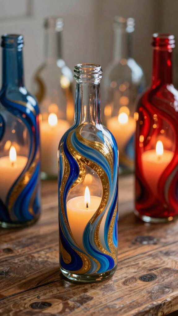 painted bottle candle holders