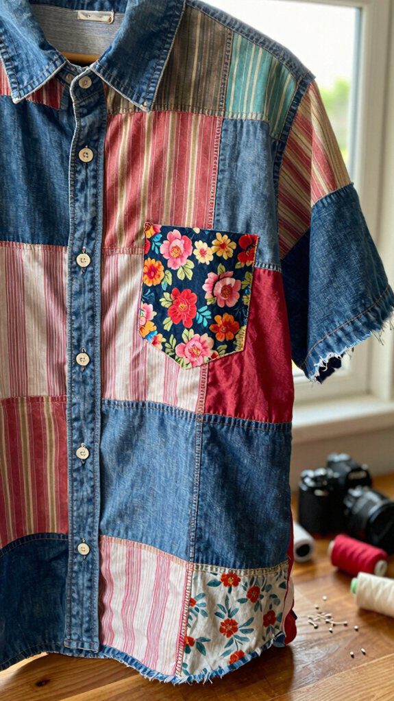 patchwork shirt grid panels