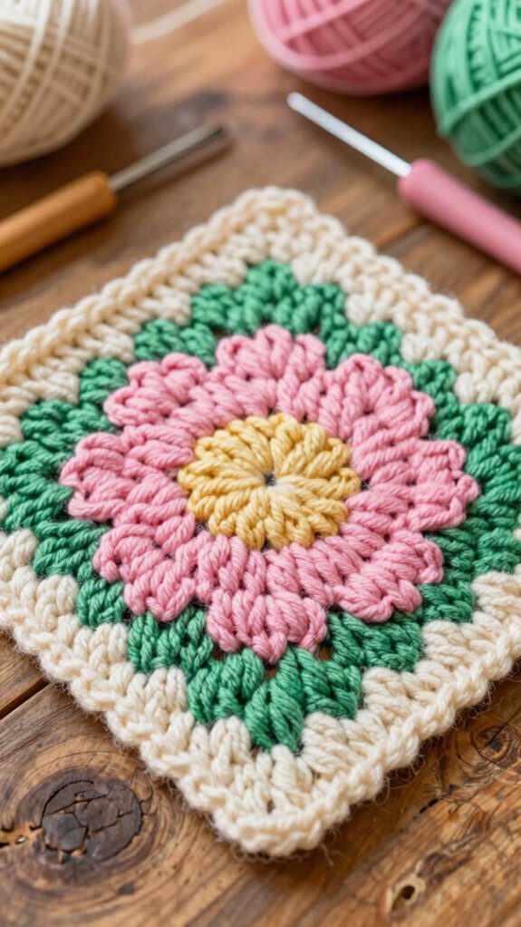 pixel flower crochet square