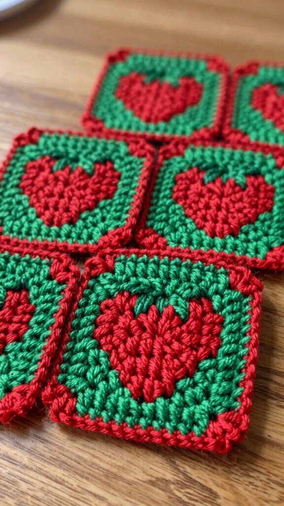 pixel strawberry crochet block