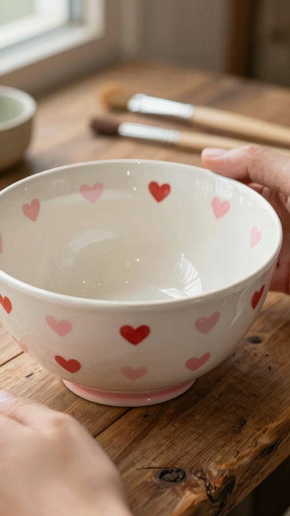 15 Easy Bowl Pottery Painting Ideas for Beginners 7 playful scattered tiny hearts