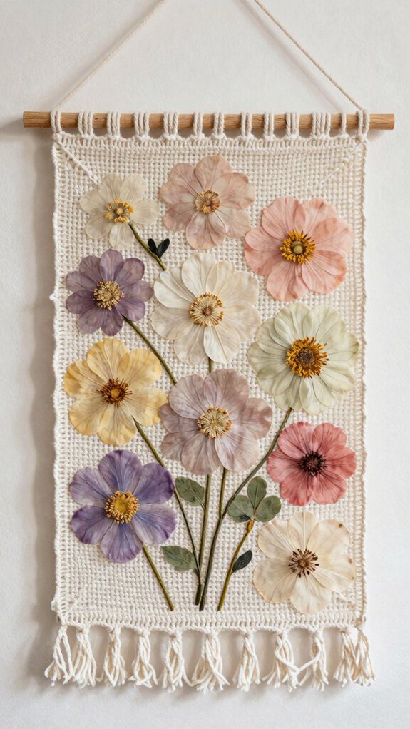 17 Crochet Flower Wall Hanging Patterns for Home Decor 12 pressed flower crochet art