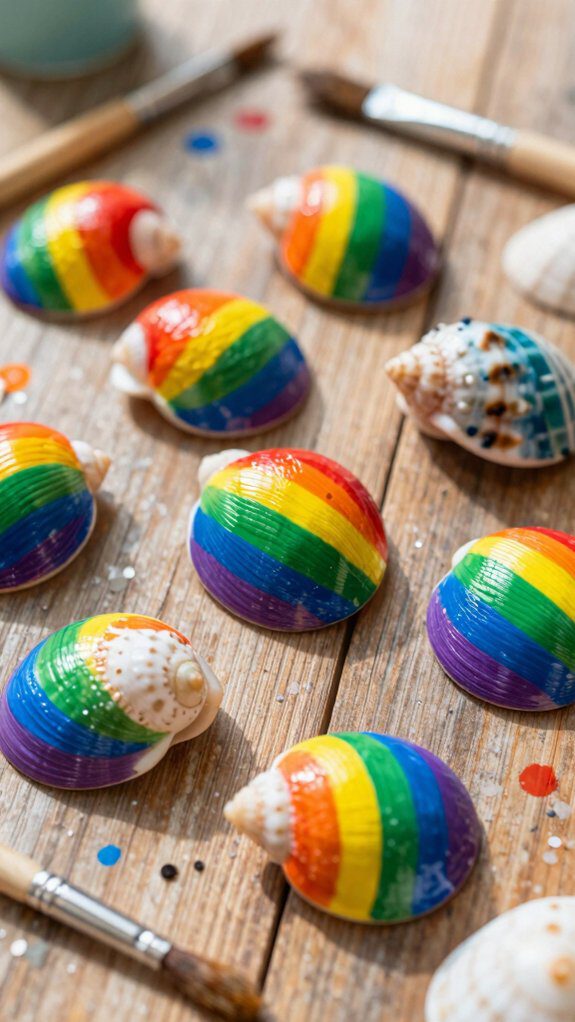 rainbow stripe seashell painting
