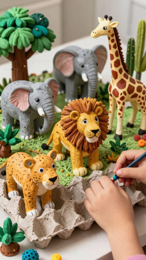 recycled safari animal diorama