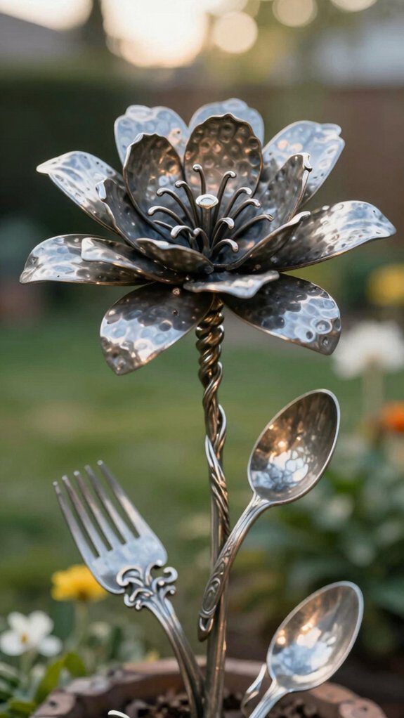 repurposed silverware garden flowers