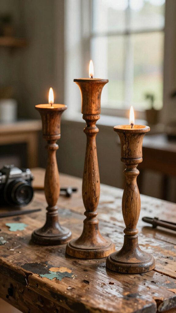 repurposed vintage spindle candleholders