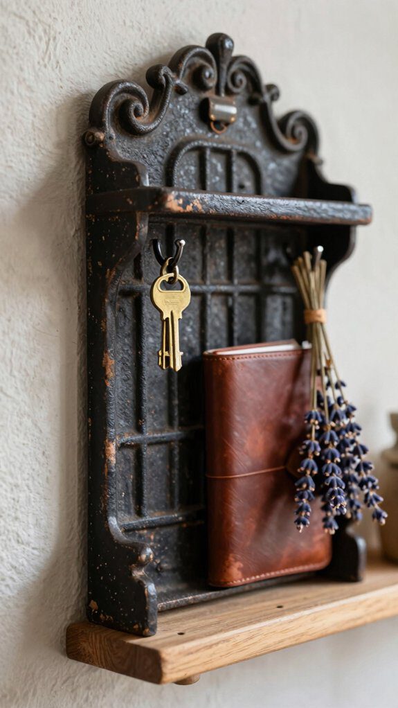 salvaged iron grate organizer