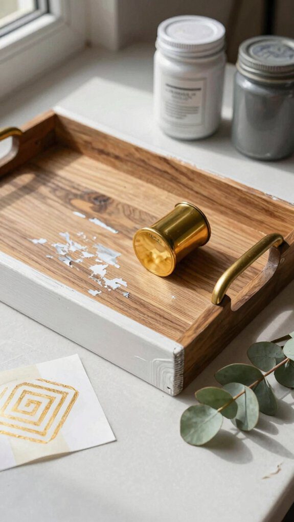 stained patterned sealed wooden tray