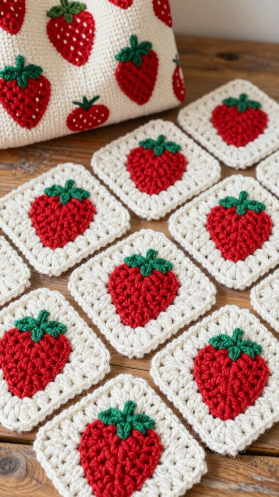 strawberry granny square tote