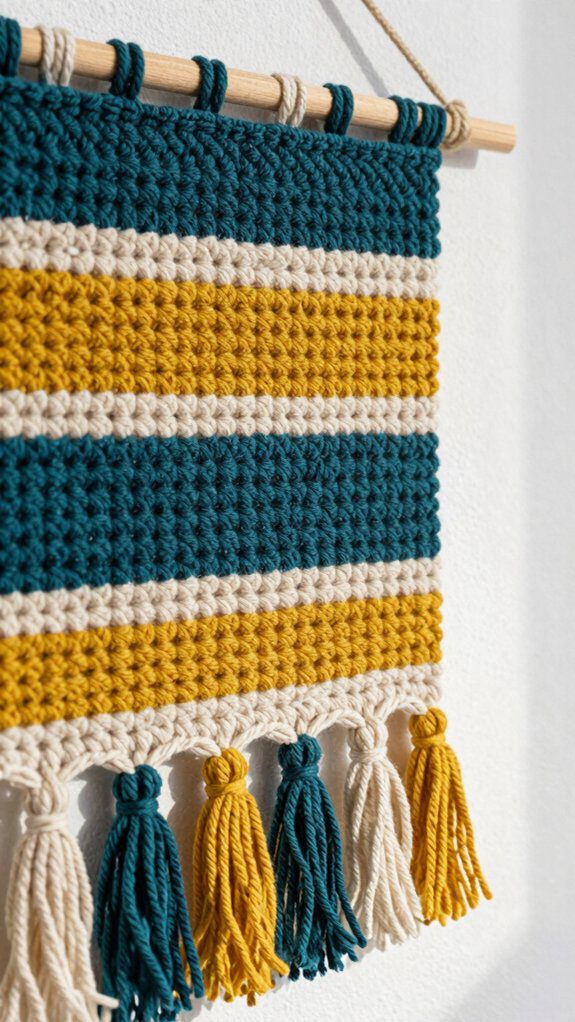striped crochet wall art