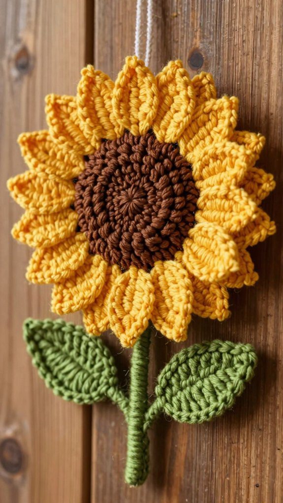 17 Crochet Flower Wall Hanging Patterns for Home Decor 4 sunflower crochet wall hanging