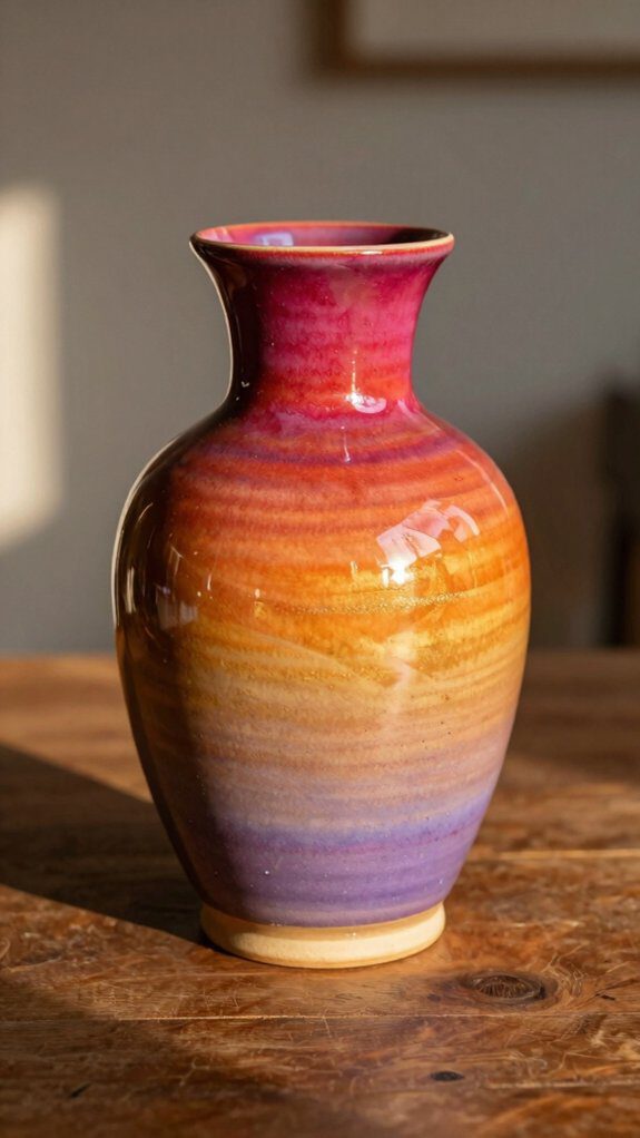 21 Pottery Vase Painting Ideas for Creative Home Decor 13 sunset ombr vase glazing